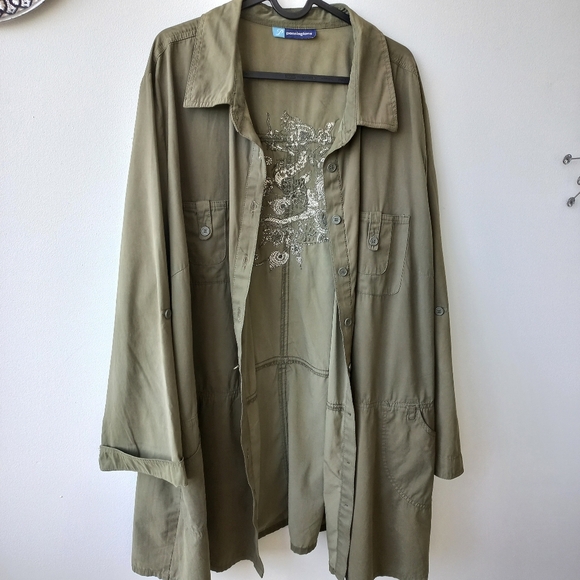 Penningtons Plus Women's Embroidered Olive Green Shirt/Jacket Size 24 =2X - Picture 5 of 17